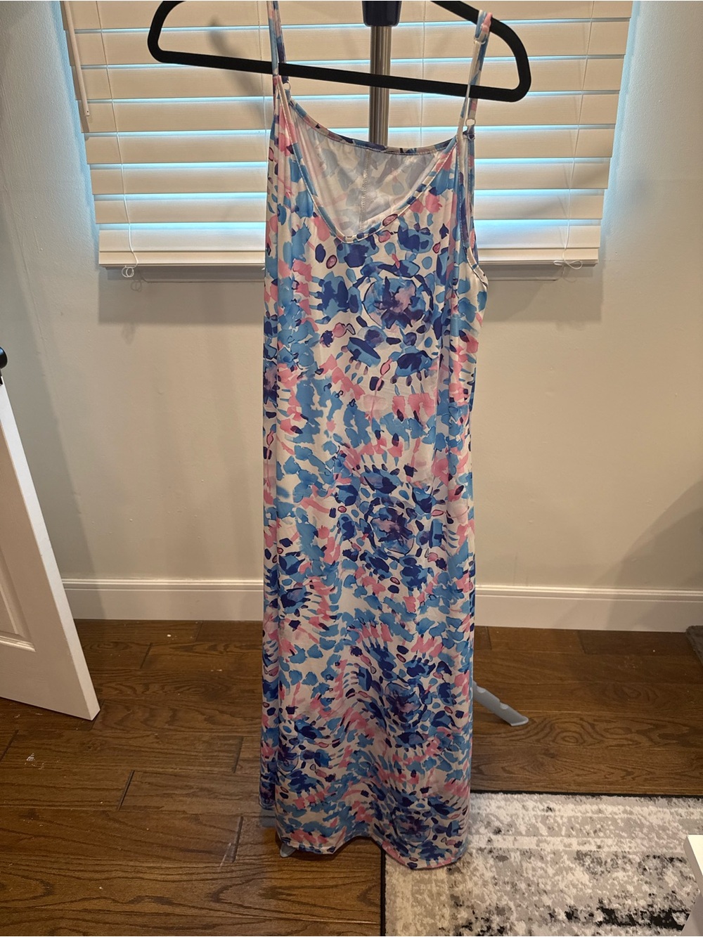 Slip Maxi Dress in Blue and Pink Floral Print